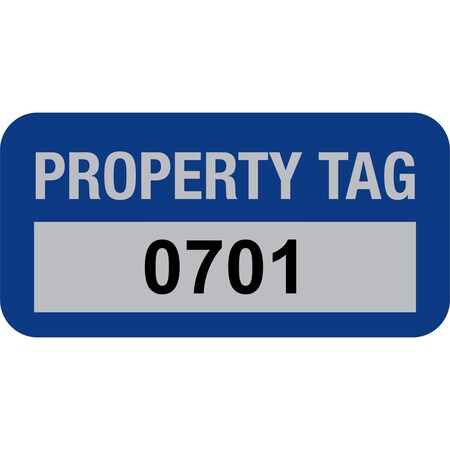 Lustre-Cal Property ID Label PROPERTY TAG5 Alum Dark Blue 1.50in x 0.75in Serialized 0701-0800, 100PK 253769Ma1Bd0701